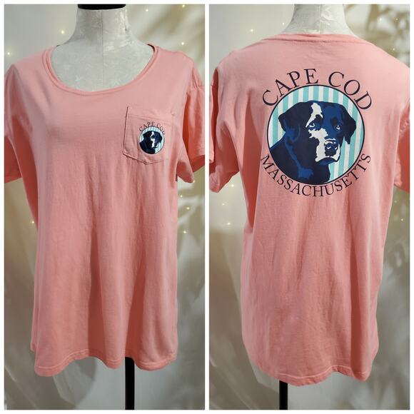 Cuffys Cape Cod Massachusetts Black Lab Dog T-Shirt Womens Size XL Pink Pocket - Picture 1 of 15